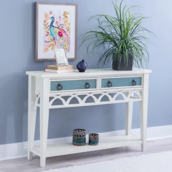 White Or Teal Paneled Fretwork Console Table-Kirkland's Home Online