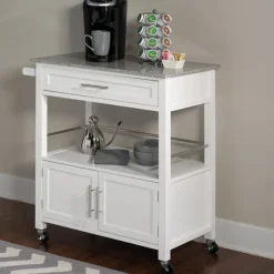 White Parker Granite Top Rolling Kitchen Cart-Kirkland's Home Cheap
