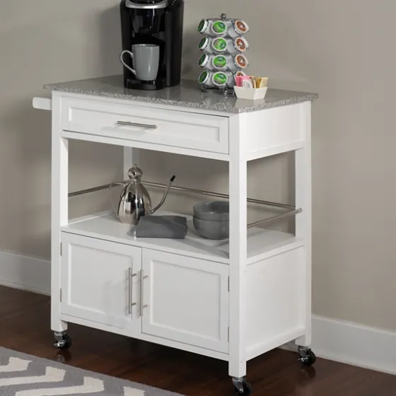 White Parker Granite Top Rolling Kitchen Cart-Kirkland's Home Cheap