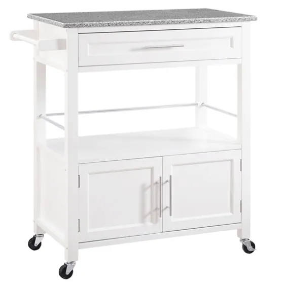 White Parker Granite Top Rolling Kitchen Cart-Kirkland's Home Cheap
