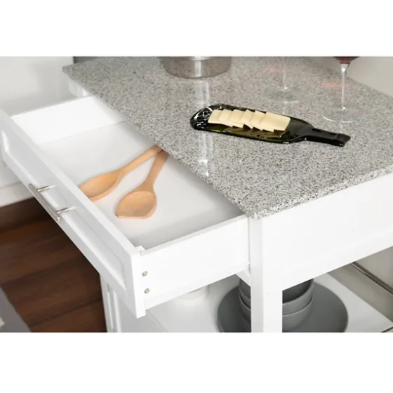 White Parker Granite Top Rolling Kitchen Cart-Kirkland's Home Cheap