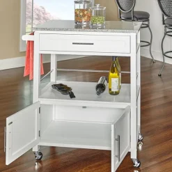 White Parker Granite Top Rolling Kitchen Cart-Kirkland's Home Cheap