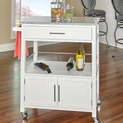 White Parker Granite Top Rolling Kitchen Cart-Kirkland's Home Cheap