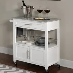 White Parker Granite Top Rolling Kitchen Cart-Kirkland's Home Cheap