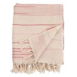 White Pink Striped Fringe Throw Blanket-Kirkland's Home Best Sale
