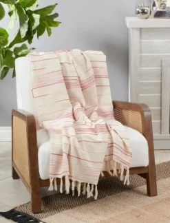 White Pink Striped Fringe Throw Blanket-Kirkland's Home Best Sale