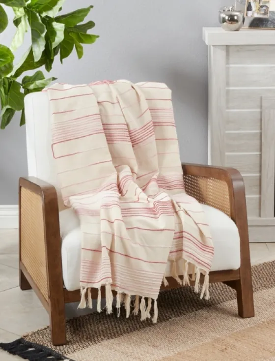 White Pink Striped Fringe Throw Blanket-Kirkland's Home Best Sale