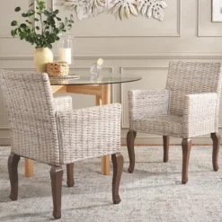 White Rattan Curved Legs Dining Chairs, Set Of 2-Kirkland's Home Sale