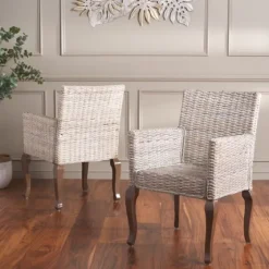 White Rattan Curved Legs Dining Chairs, Set Of 2-Kirkland's Home Sale