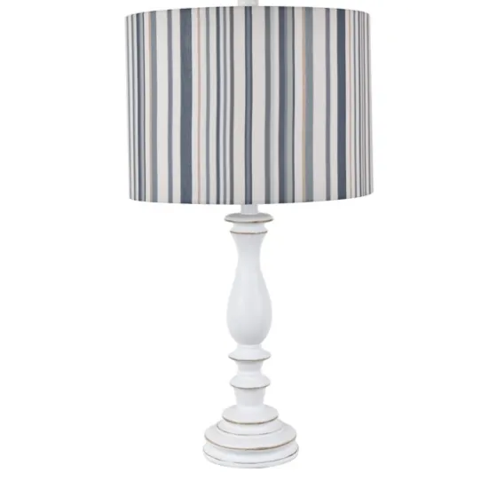 White Resin Table Lamp With Blue Stripe Shade-Kirkland's Home Best