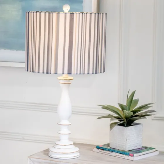 White Resin Table Lamp With Blue Stripe Shade-Kirkland's Home Best