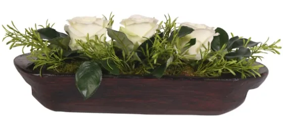 White Rose Arrangement In Wooden Dough Bowl-Kirkland's Home Discount