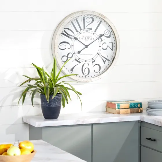 White Rustic Farmhouse Distressed Wall Clock-Kirkland's Home Cheap