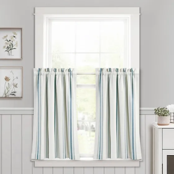 White Stripe Cafe Curtain Panel Set, 36 In.-Kirkland's Home New