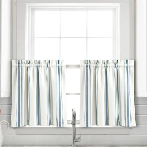 White Stripe Cafe Curtain Panel Set, 24 In.-Kirkland's Home Online