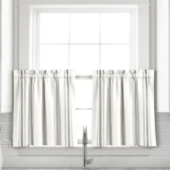 White Stripe Cafe Curtain Panel Set, 24 In.-Kirkland's Home Outlet