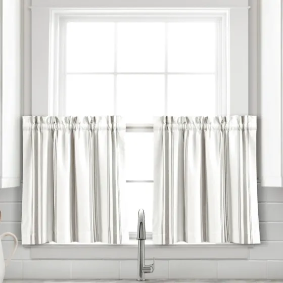 White Stripe Cafe Curtain Panel Set, 24 In.-Kirkland's Home Outlet