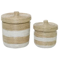 White Stripe Sea Grass 2-Pc. Storage Baskets-Kirkland's Home Cheap