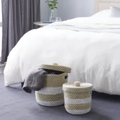 White Stripe Sea Grass 2-Pc. Storage Baskets-Kirkland's Home Cheap
