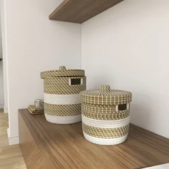White Stripe Sea Grass 2-Pc. Storage Baskets-Kirkland's Home Cheap