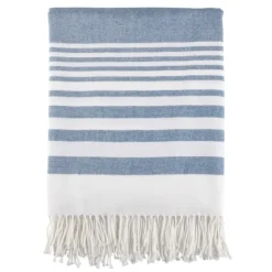 White Stripe Throw Blanket With Fringe-Kirkland's Home Cheap