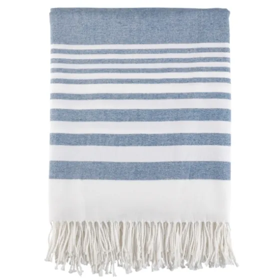 White Stripe Throw Blanket With Fringe-Kirkland's Home Cheap