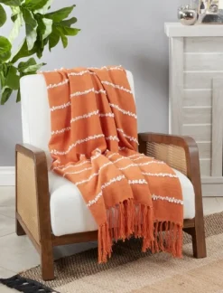 White Striped Fringe Throw Blanket-Kirkland's Home Online