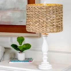 White Table Lamp With Hand Woven Raffia Shade-Kirkland's Home Shop