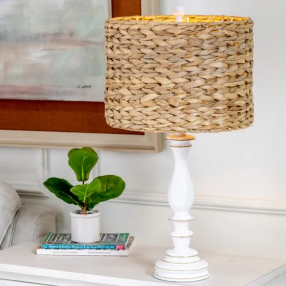White Table Lamp With Hand Woven Raffia Shade-Kirkland's Home Shop