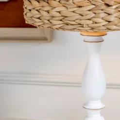 White Table Lamp With Hand Woven Raffia Shade-Kirkland's Home Shop
