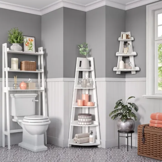 White 5-Tier Corner Ladder Bookshelf-Kirkland's Home Hot