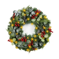 White Tip Pinecone And Eucalyptus Pre-Lit Wreath-Kirkland's Home Store