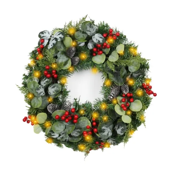 White Tip Pinecone And Eucalyptus Pre-Lit Wreath-Kirkland's Home Store