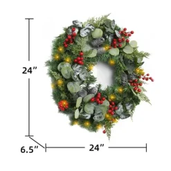 White Tip Pinecone And Eucalyptus Pre-Lit Wreath-Kirkland's Home Store