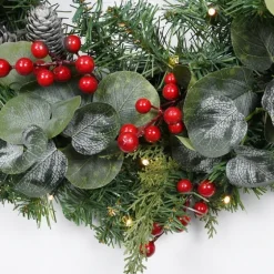 White Tip Pinecone And Eucalyptus Pre-Lit Wreath-Kirkland's Home Store