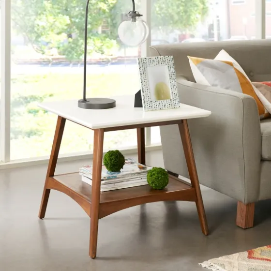 White Top And Pecan Wood Mid-Century Modern Table-Kirkland's Home Best