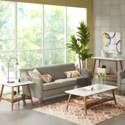 White Top And Pecan Wood Mid-Century Modern Table-Kirkland's Home Best