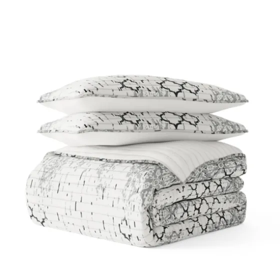White Trellis Reversible 3-Pc. King Quilt Set-Kirkland's Home Cheap
