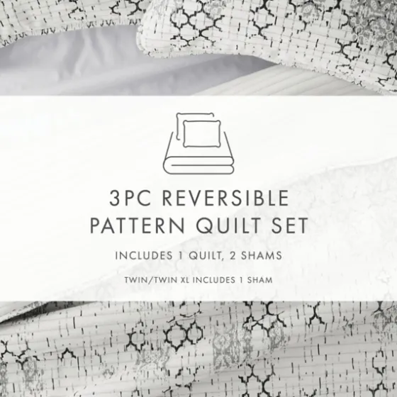 White Trellis Reversible 3-Pc. King Quilt Set-Kirkland's Home Cheap