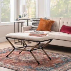 White Upholstered And Wrapped Rope Metal Bench-Kirkland's Home Fashion