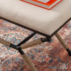 White Upholstered And Wrapped Rope Metal Bench-Kirkland's Home Fashion