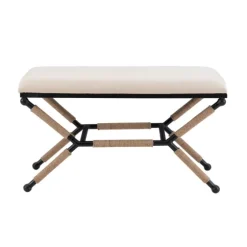 White Upholstered And Wrapped Rope Metal Bench-Kirkland's Home Fashion