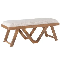 White Upholstered Seat And Tan Wood Bench-Kirkland's Home Best