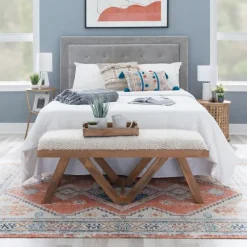 White Upholstered Seat And Tan Wood Bench-Kirkland's Home Best