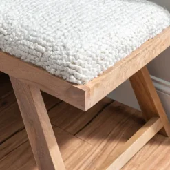 White Upholstered Seat And Tan Wood Bench-Kirkland's Home Best