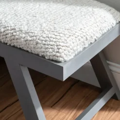 White Upholstered Seat And Blue Wood Bench-Kirkland's Home Flash Sale