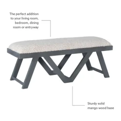 White Upholstered Seat And Blue Wood Bench-Kirkland's Home Flash Sale