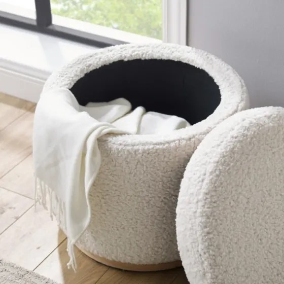 White Upholstered Wood Trim Ottoman-Kirkland's Home Best Sale