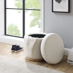 White Upholstered Wood Trim Ottoman-Kirkland's Home Best Sale