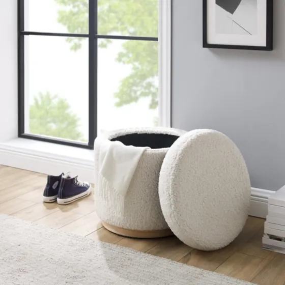 White Upholstered Wood Trim Ottoman-Kirkland's Home Best Sale